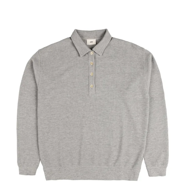 Autry Tonal Logo Waffle Long-Sleeve Polo