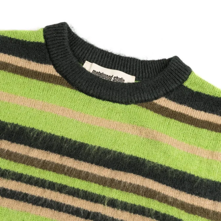 Metalwood Striped Mohair Knit Sweater